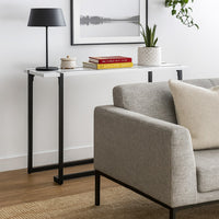 Iry Sofa Console Table, Black Steel Sled Base, 47 Inch, White Lacquer - BM342289