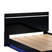 Pero Queen Size Bed, Chrome Accent Headboard, Black LED Footboard - BM342292