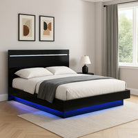 Pero Queen Size Bed, Chrome Accent Headboard, Black LED Footboard - BM342292