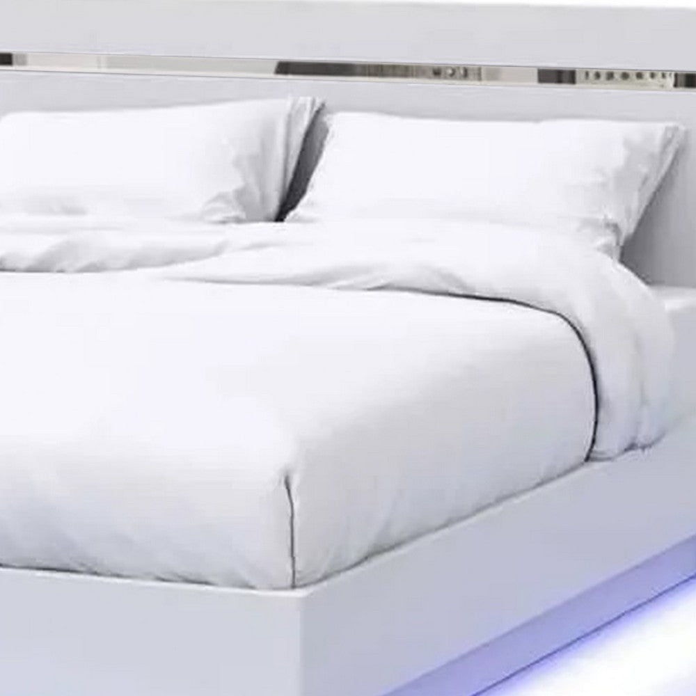 Pero Queen Size Bed, Chrome Accent Headboard, White LED Footboard - BM342293