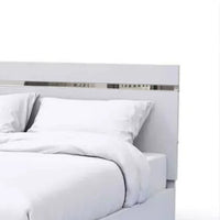 Pero Queen Size Bed, Chrome Accent Headboard, White LED Footboard - BM342293