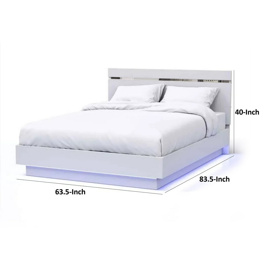 Pero Queen Size Bed, Chrome Accent Headboard, White LED Footboard - BM342293