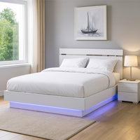 Pero Queen Size Bed, Chrome Accent Headboard, White LED Footboard - BM342293