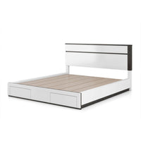 Kena King Size Bed, White Gray Panel Headboard, Footboard Storage Drawers - BM342294