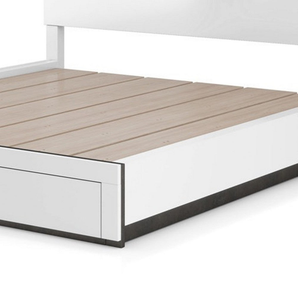Kena King Size Bed, White Gray Panel Headboard, Footboard Storage Drawers - BM342294