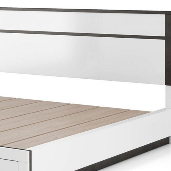 Kena Queen Size Bed, White Gray Panel Headboard, Footboard Storage Drawers - BM342295