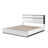 Kena King Size Bed, White Gray Panel Headboard, Low Profile Footboard - BM342296
