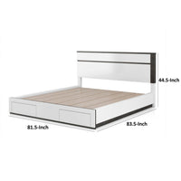 Kena King Size Bed, White Gray Panel Headboard, Low Profile Footboard - BM342296