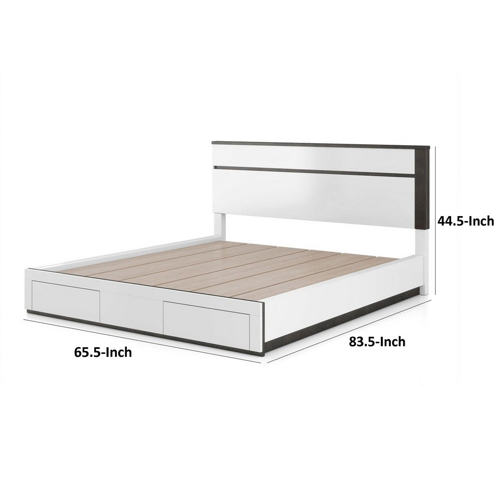 Kena Queen Size Bed, White Gray Panel Headboard, Low Profile Footboard - BM342297