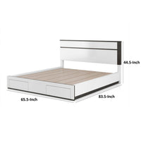 Kena Queen Size Bed, White Gray Panel Headboard, Low Profile Footboard - BM342297