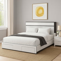 Kena Queen Size Bed, White Gray Panel Headboard, Low Profile Footboard - BM342297