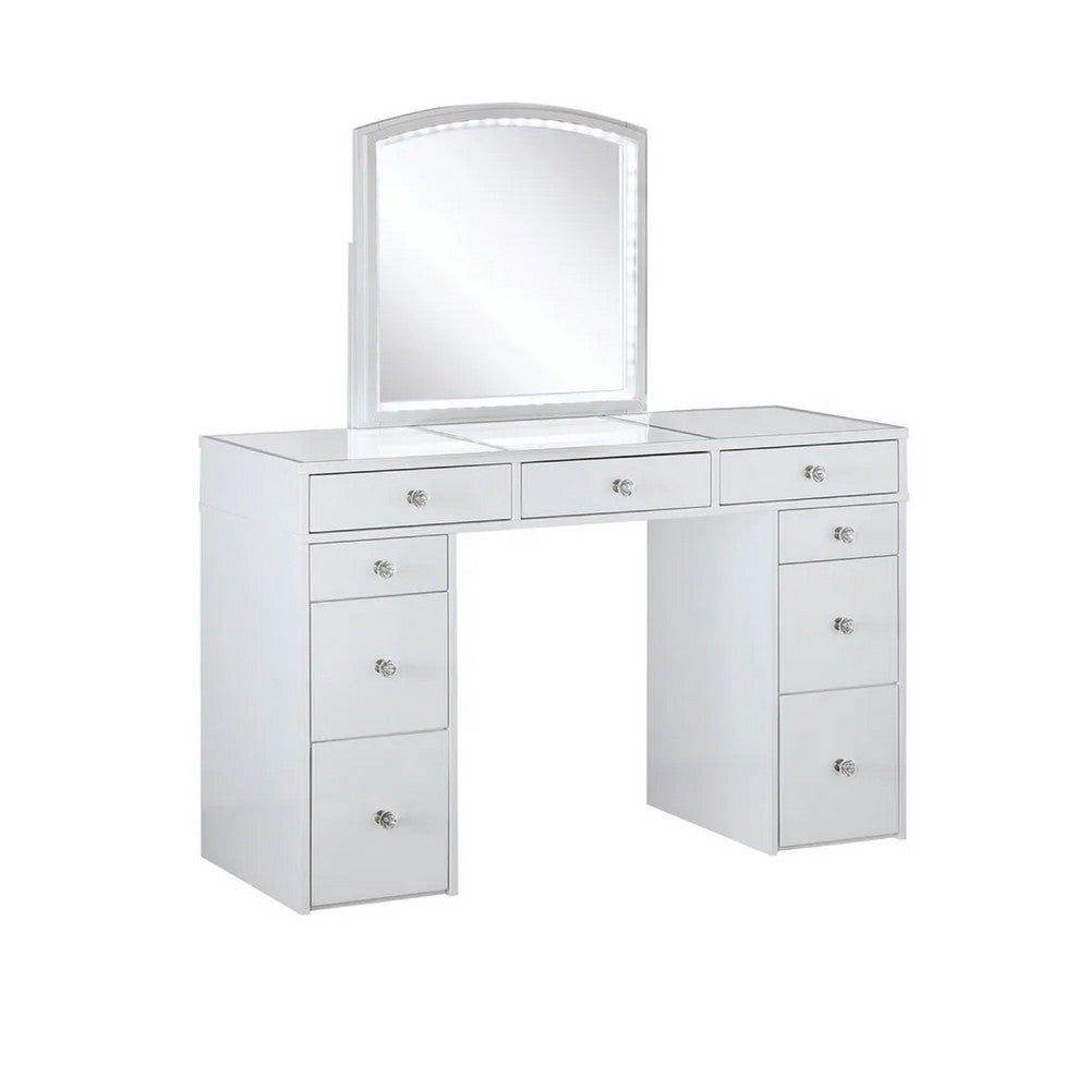 Texo 3pc White Vanity Table Set with LED Mirror and Beige Padded Stool - BM342298