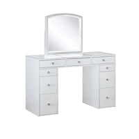 Texo 3pc White Vanity Table Set with LED Mirror and Beige Padded Stool - BM342298