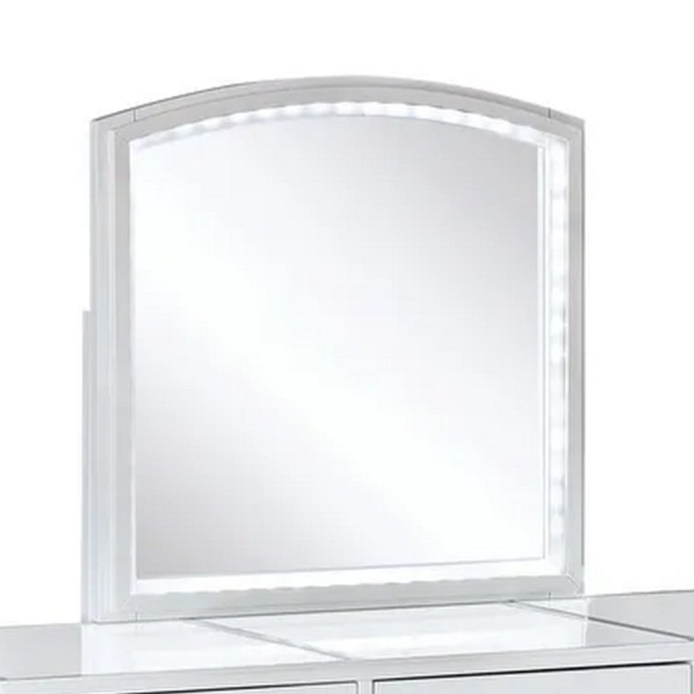 Texo 3pc White Vanity Table Set with LED Mirror and Beige Padded Stool - BM342298