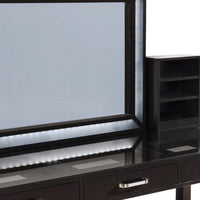 Jexo 3pc Cherry Vanity Table Set with LED Mirror, 3 Drawer, Gray Padded Stool - BM342299