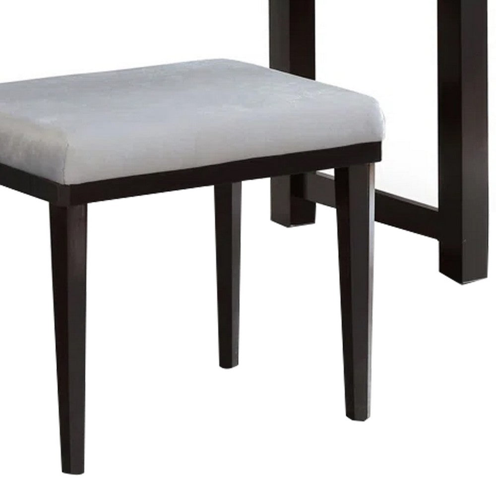 Jexo 3pc Cherry Vanity Table Set with LED Mirror, 3 Drawer, Gray Padded Stool - BM342299