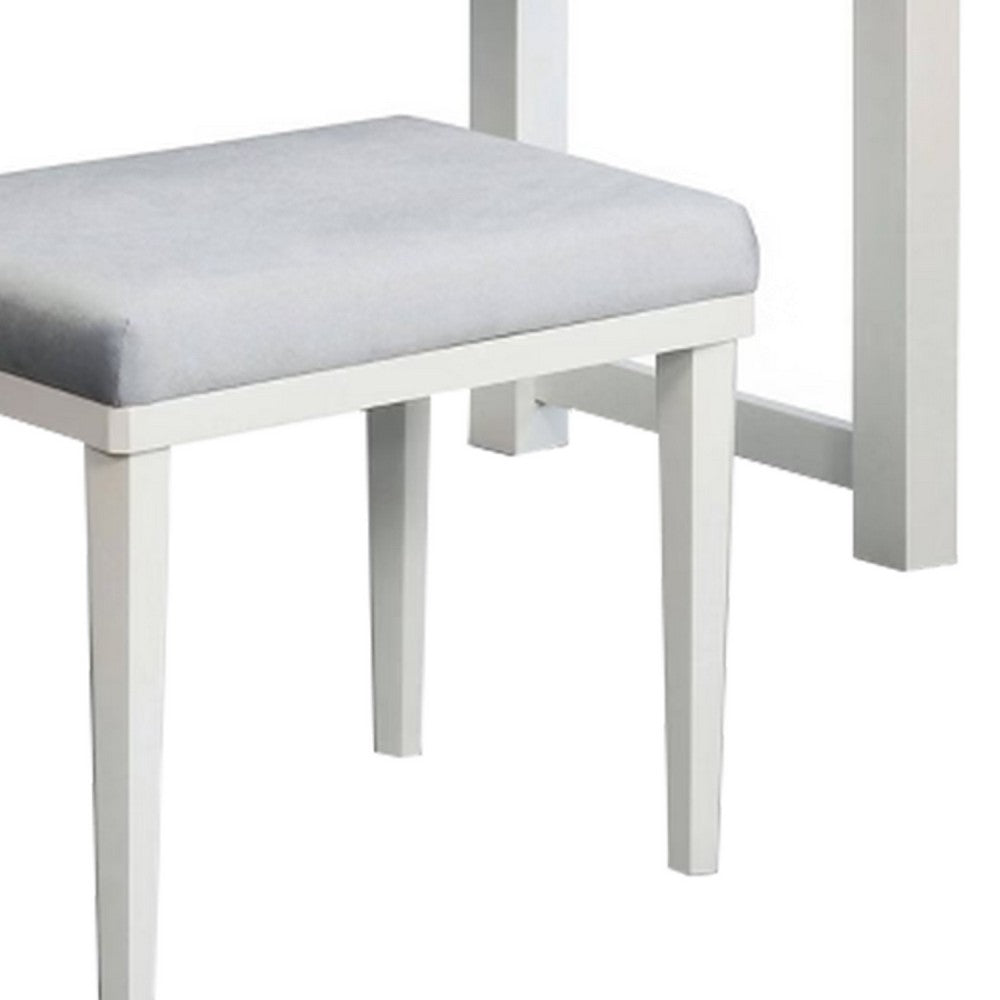 Jexo 3pc White Vanity Table Set with LED Mirror, 3 Drawer, Gray Stool - BM342300