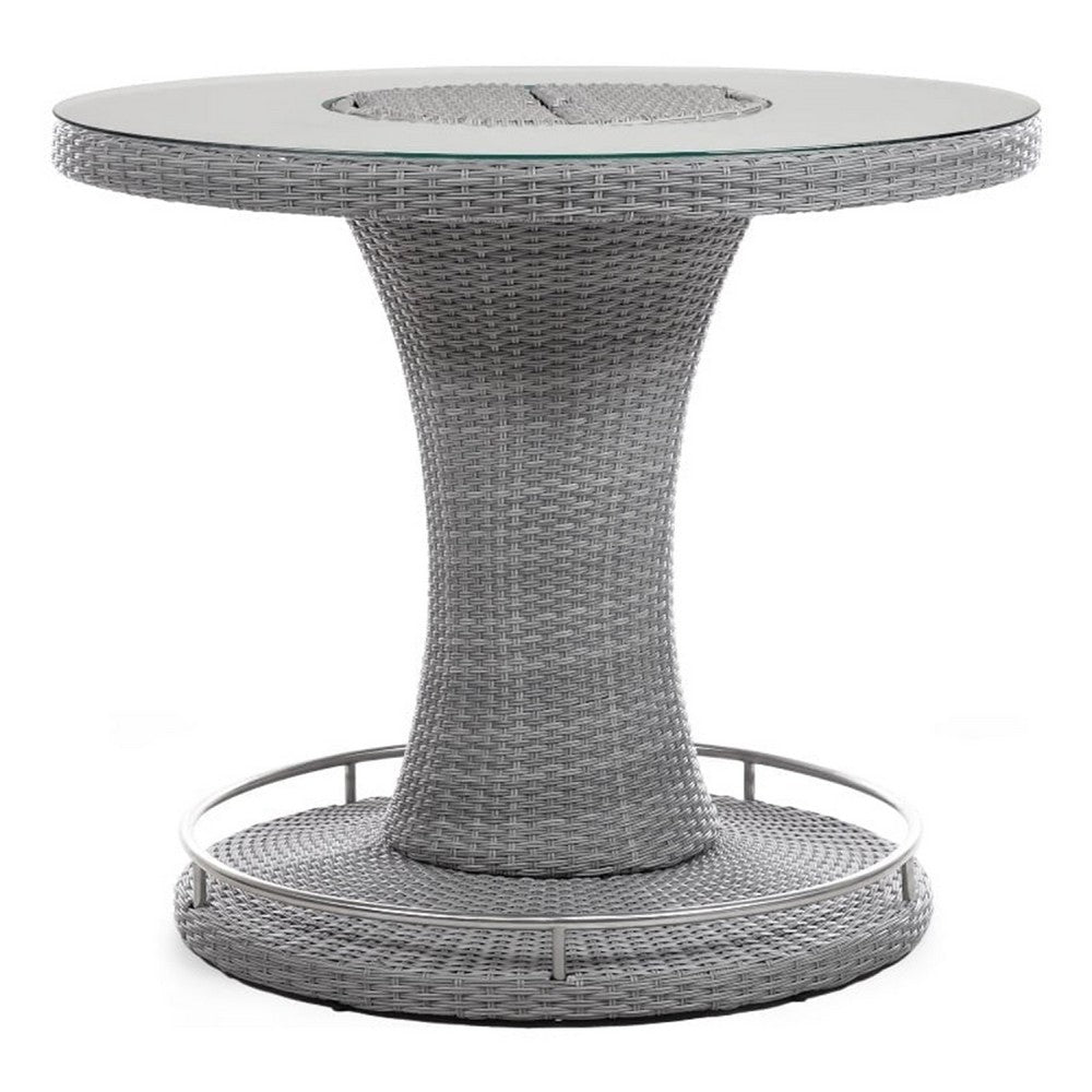 Mio Outdoor Bar Height Table with Steel Ice Bucket, 46 Inch Round, Gray - BM342301