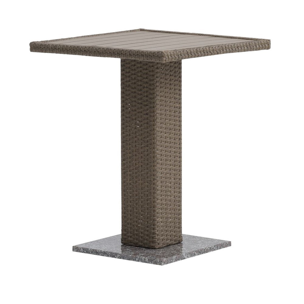 Nia Bistro Outdoor Table, Marble Base, Brown PE Rattan Frame, 27 Inch - BM342308