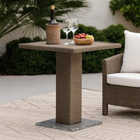 Nia Bistro Outdoor Table, Marble Base, Brown PE Rattan Frame, 27 Inch - BM342308