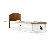 Evon Captain Twin Bed, Built-In Storage, Boat Design, White and Oak Brown - BM342318