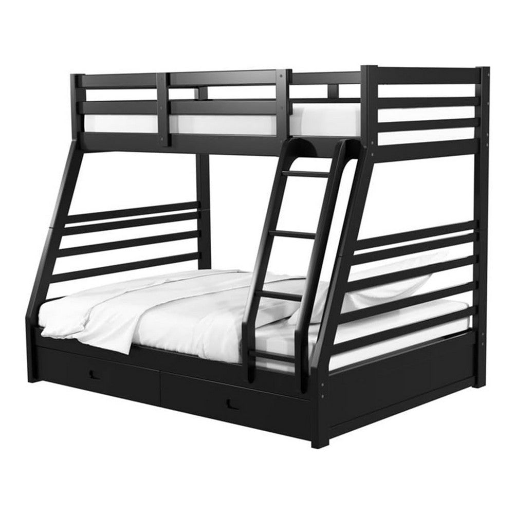 Zegy Twin over Full Bunk Bed with 2 Drawers and Attached Ladder, Black - BM342321