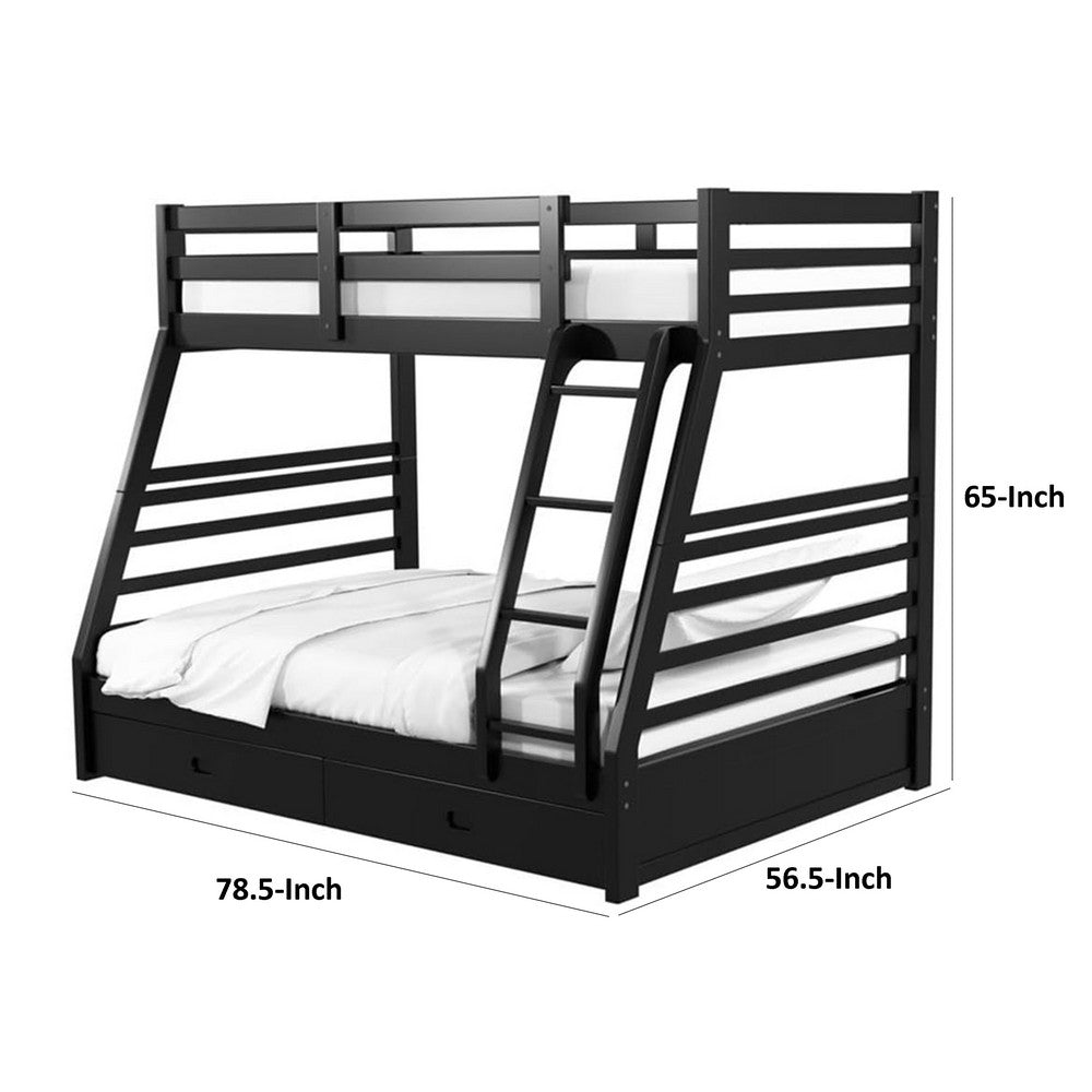 Zegy Twin over Full Bunk Bed with 2 Drawers and Attached Ladder, Black - BM342321