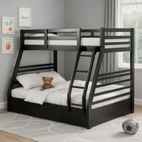 Zegy Twin over Full Bunk Bed with 2 Drawers and Attached Ladder, Black - BM342321