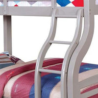 Tedy Twin over Full Bunk Bed with Curved Ladder, Guardrails, Gray - BM342322