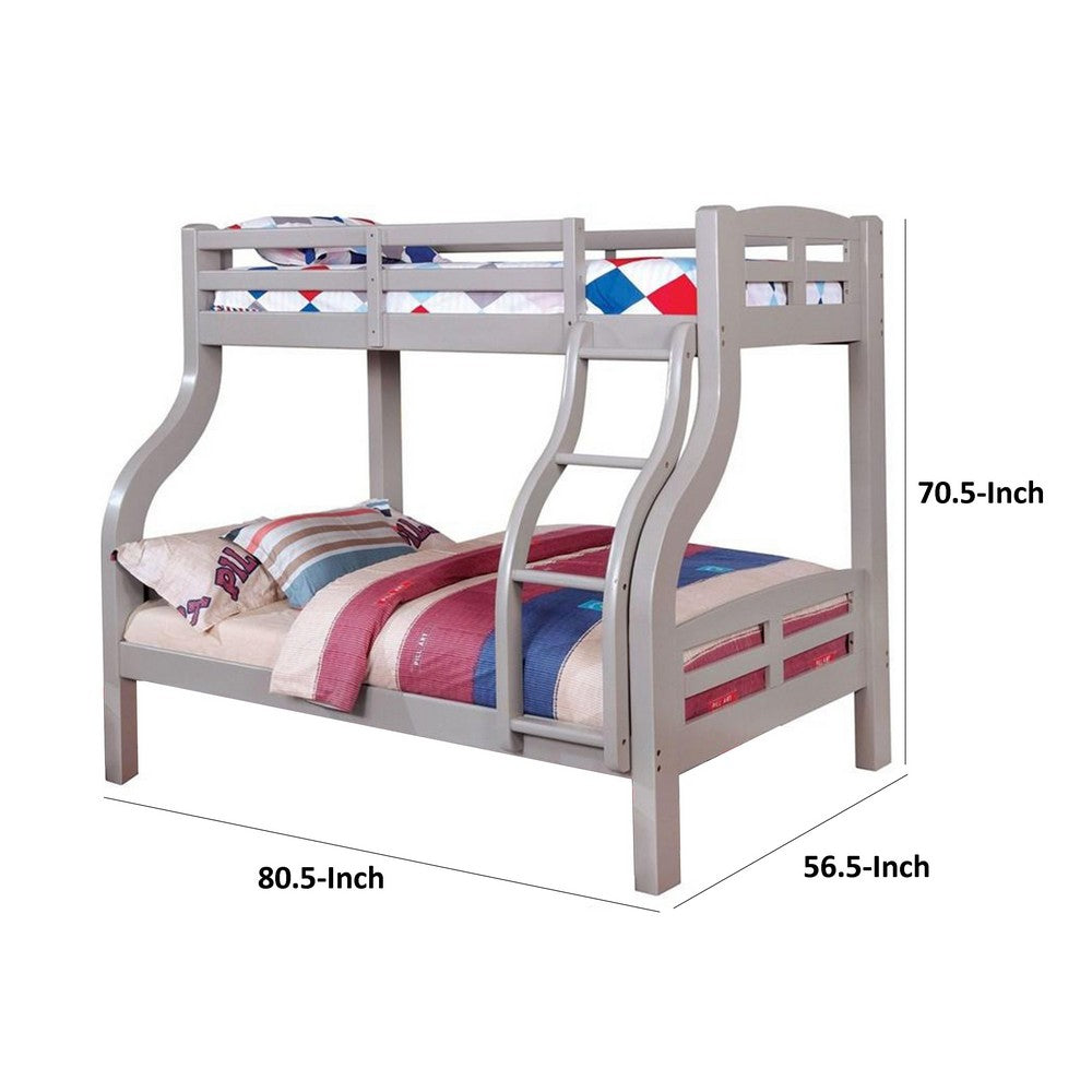 Tedy Twin over Full Bunk Bed with Curved Ladder, Guardrails, Gray - BM342322