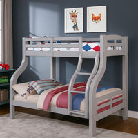 Tedy Twin over Full Bunk Bed with Curved Ladder, Guardrails, Gray - BM342322
