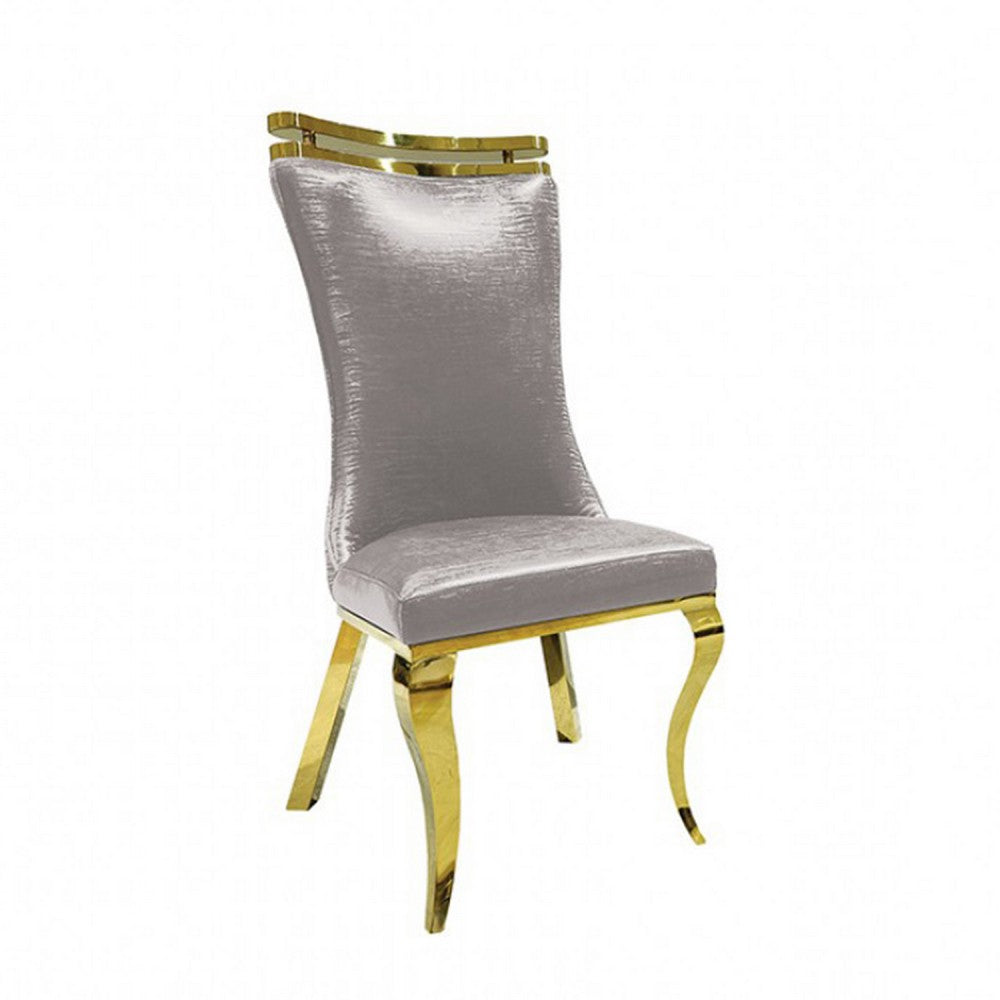 Pedy Dining Side Chair Set of 2, Gray Faux Leather, Gold Saber Legs - BM342327