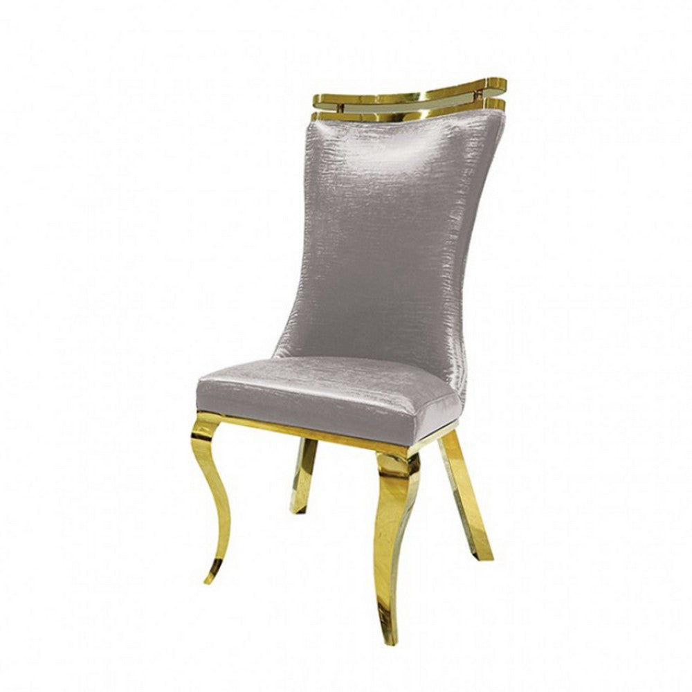Pedy Dining Side Chair Set of 2, Gray Faux Leather, Gold Saber Legs - BM342327