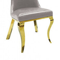 Pedy Dining Side Chair Set of 2, Gray Faux Leather, Gold Saber Legs - BM342327