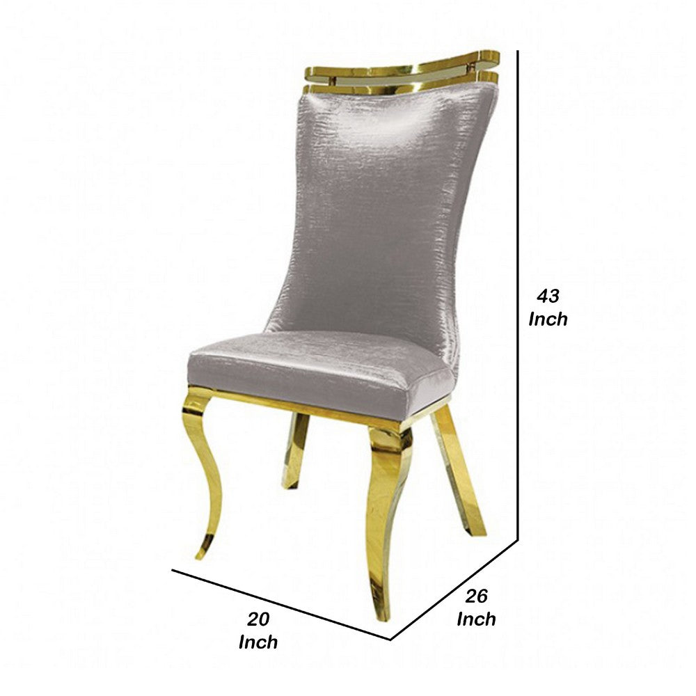Pedy Dining Side Chair Set of 2, Gray Faux Leather, Gold Saber Legs - BM342327