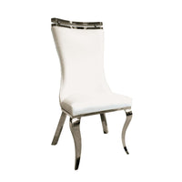 Bedy Dining Side Chair Set of 2, Textured White Velvet, Silver Saber Legs - BM342328