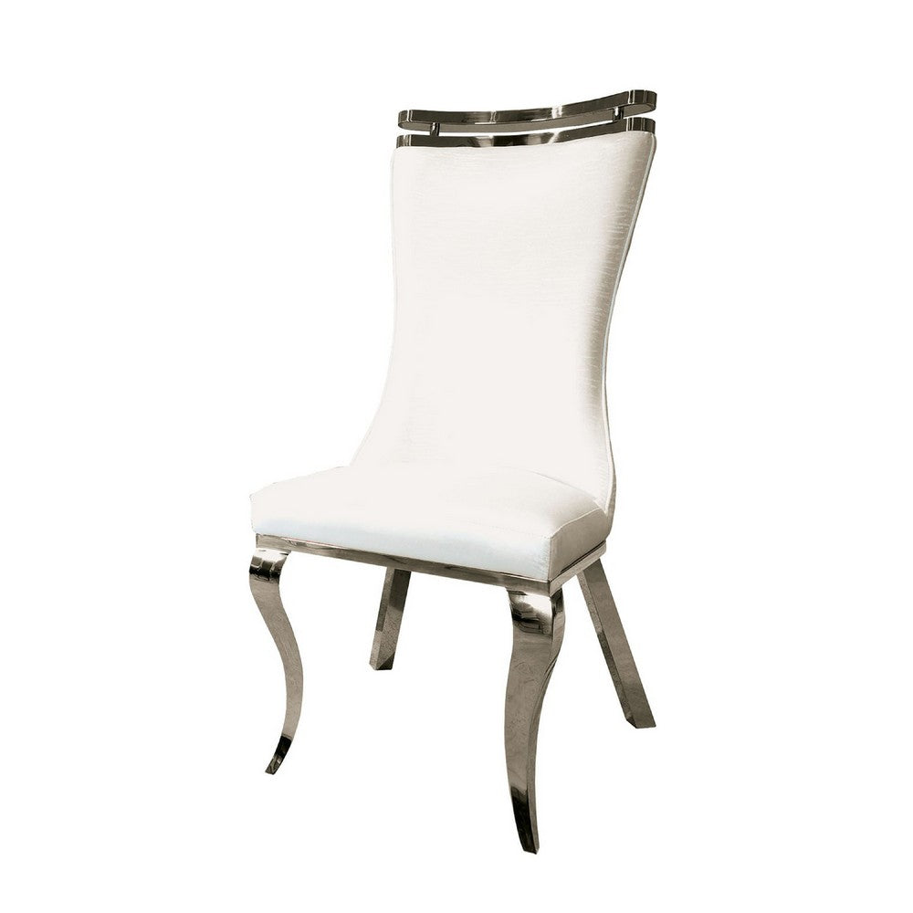 Bedy Dining Side Chair Set of 2, Textured White Velvet, Silver Saber Legs - BM342328