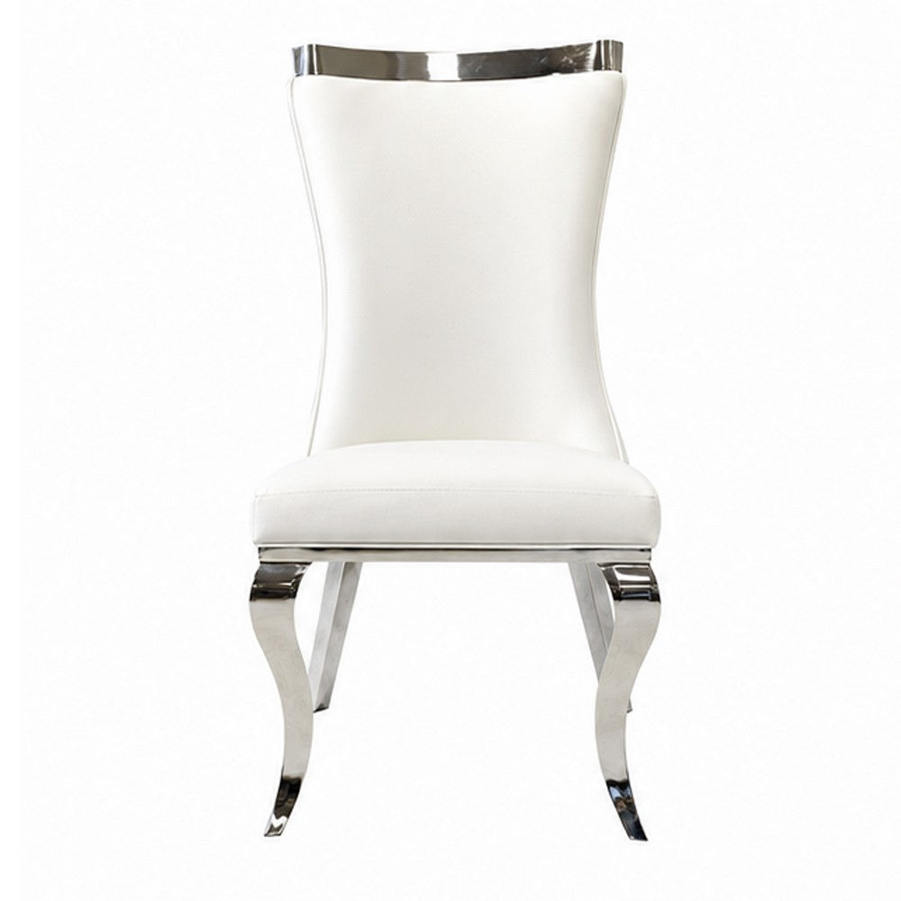 Bedy Dining Side Chair Set of 2, Textured White Velvet, Silver Saber Legs - BM342328