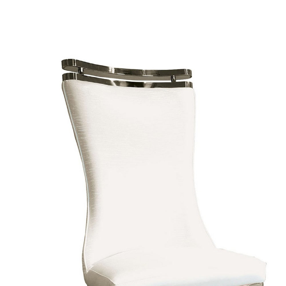 Bedy Dining Side Chair Set of 2, Textured White Velvet, Silver Saber Legs - BM342328