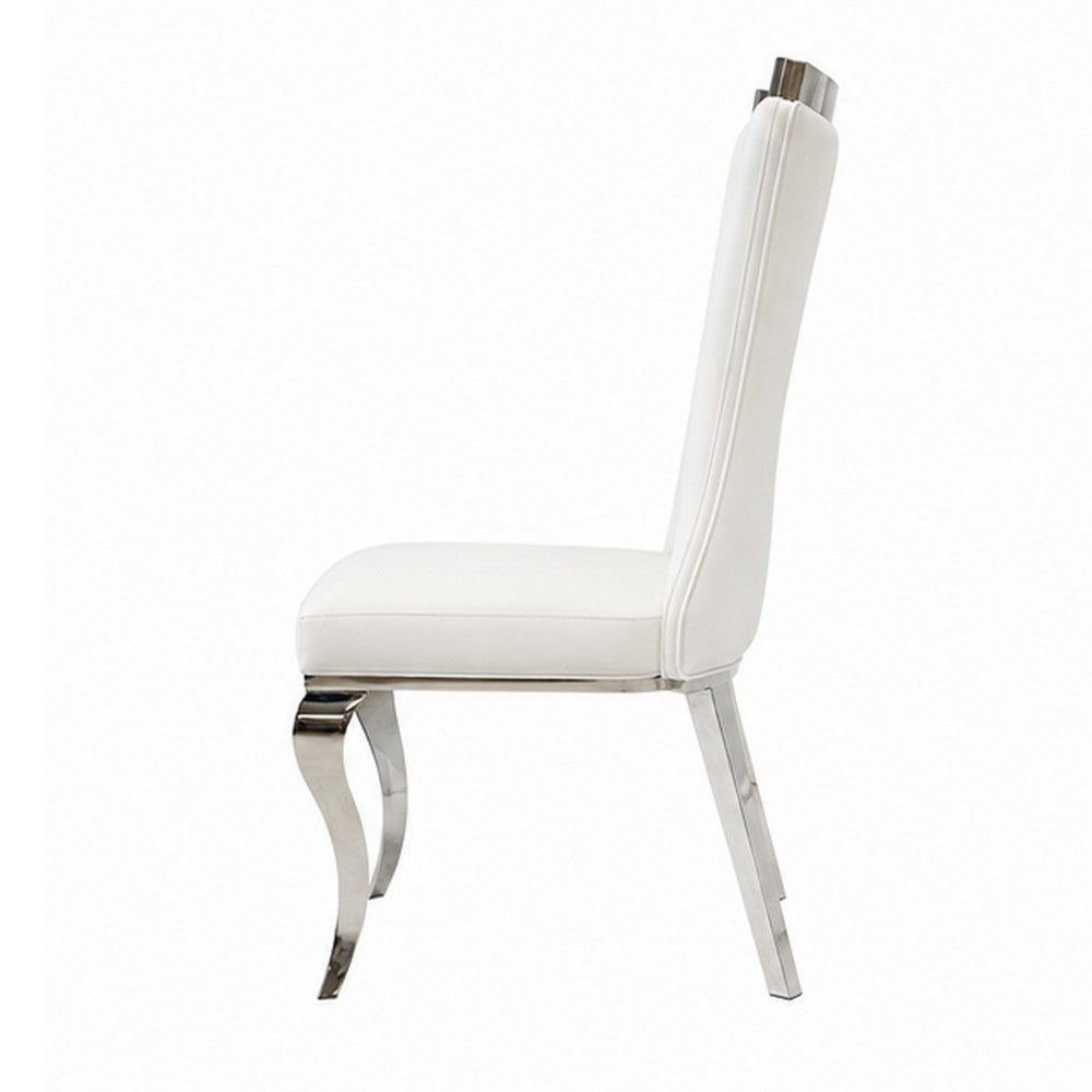 Bedy Dining Side Chair Set of 2, Textured White Velvet, Silver Saber Legs - BM342328