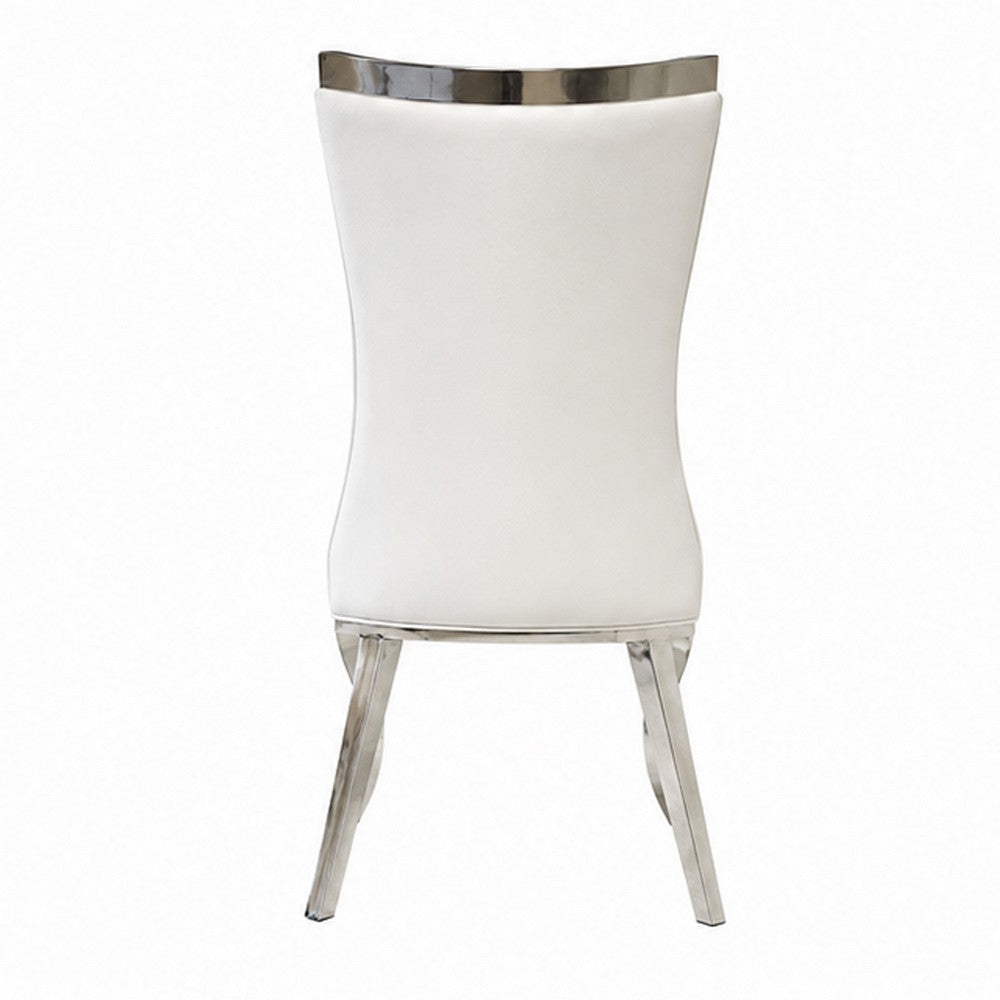Bedy Dining Side Chair Set of 2, Textured White Velvet, Silver Saber Legs - BM342328