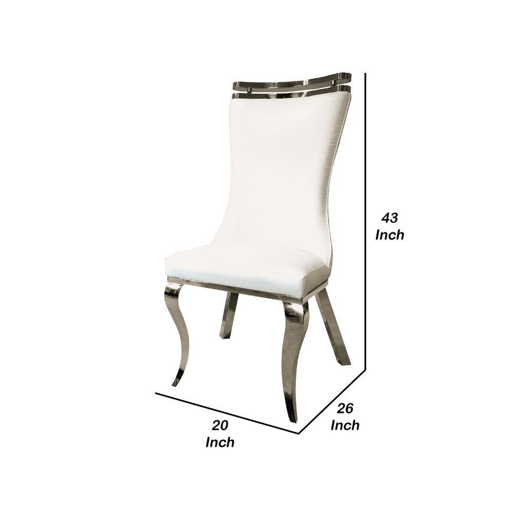 Bedy Dining Side Chair Set of 2, Textured White Velvet, Silver Saber Legs - BM342328