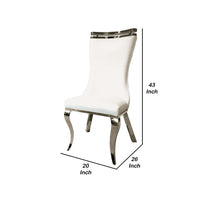 Bedy Dining Side Chair Set of 2, Textured White Velvet, Silver Saber Legs - BM342328