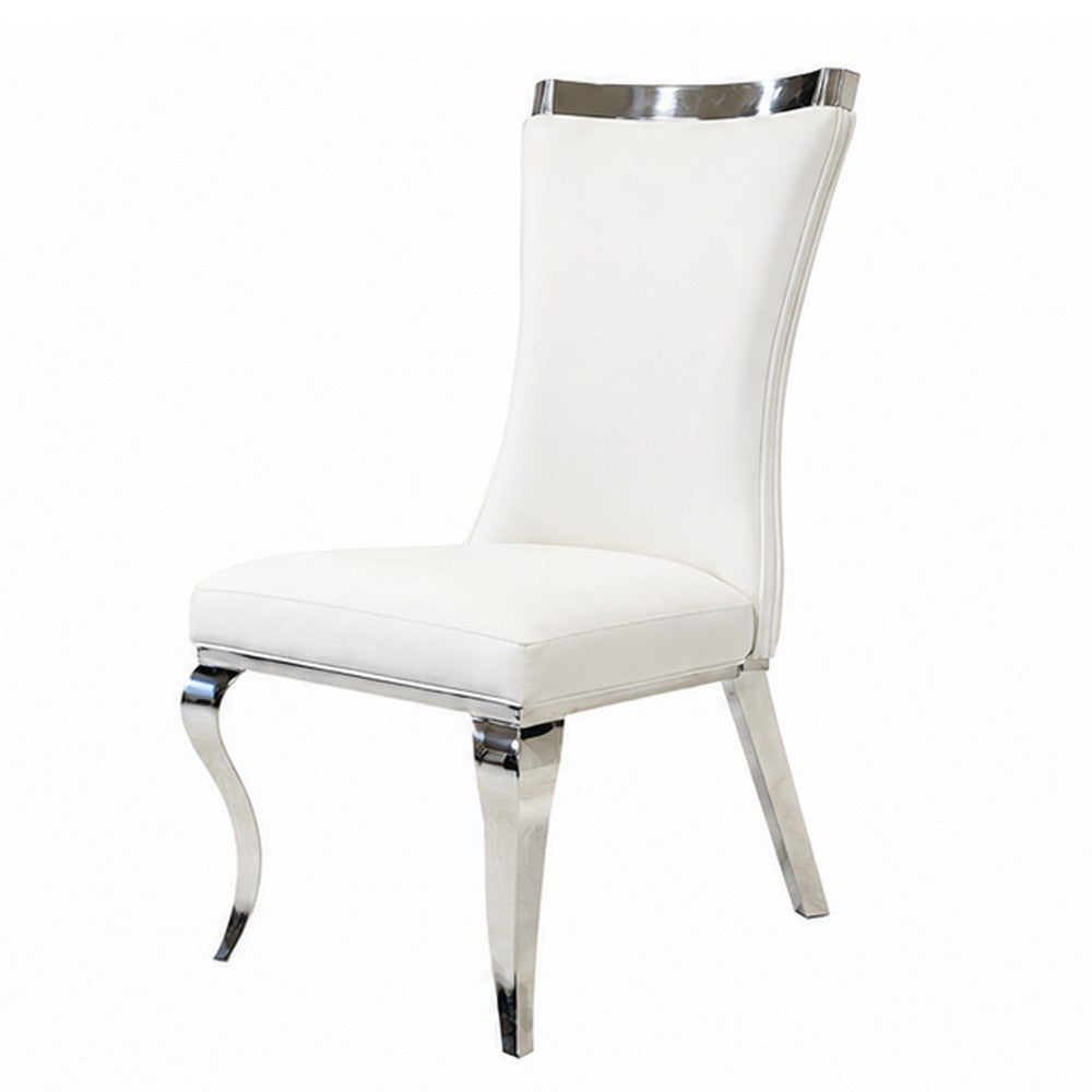 Bedy Dining Side Chair Set of 2, Textured White Velvet, Silver Saber Legs - BM342328