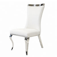 Bedy Dining Side Chair Set of 2, Textured White Velvet, Silver Saber Legs - BM342328