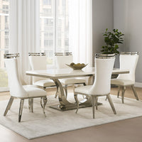 Bedy Dining Side Chair Set of 2, Textured White Velvet, Silver Saber Legs - BM342328
