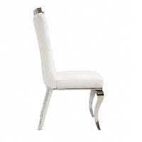 Bedy Dining Side Chair Set of 2, Textured White Velvet, Silver Saber Legs - BM342328