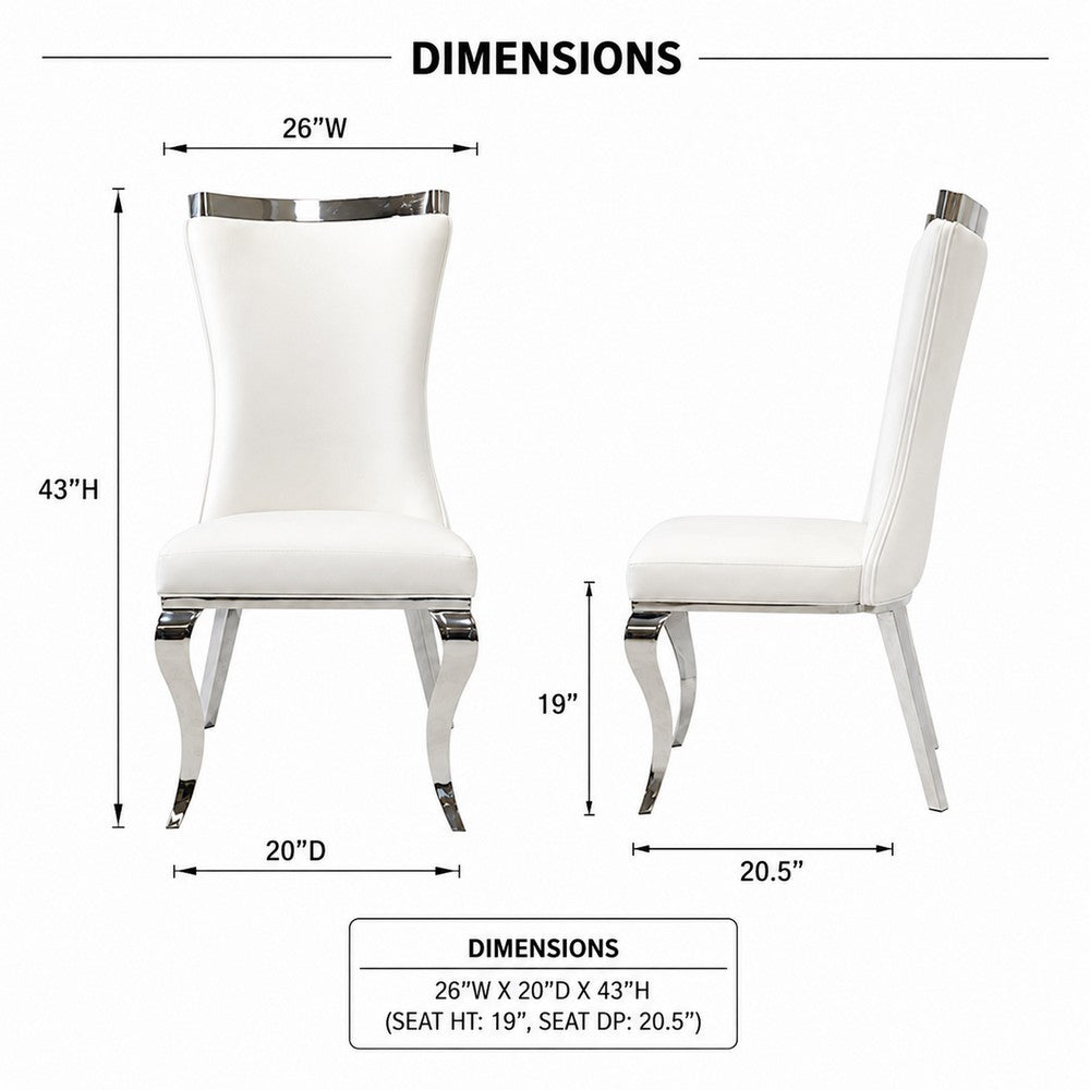 Bedy Dining Side Chair Set of 2, Textured White Velvet, Silver Saber Legs - BM342328
