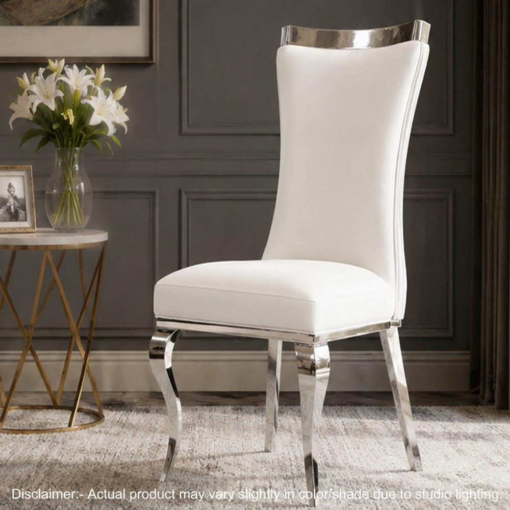 Bedy Dining Side Chair Set of 2, Textured White Velvet, Silver Saber Legs - BM342328
