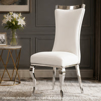 Bedy Dining Side Chair Set of 2, Textured White Velvet, Silver Saber Legs - BM342328
